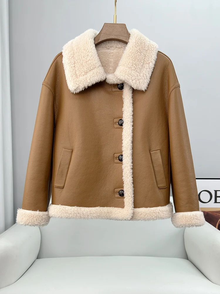 

Lamb wool coat, women's short fur and fur integrated sheepskin fleece coat, 2023 autumn and winter new Haining fur granular