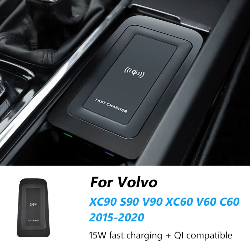 

Автомобильное беспроводное зарядное устройство QI для Volvo XC90, новинка, XC60, S90, V90, V60, S60, 2015-2023, специальные автомобильные аксессуары, стандартная беспроводная зарядка
