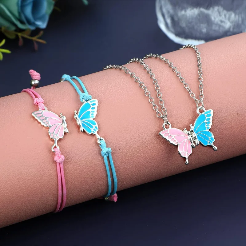 Jewelry Sets Butterfly Friendship Necklace Bracelet Set of 2 for Women