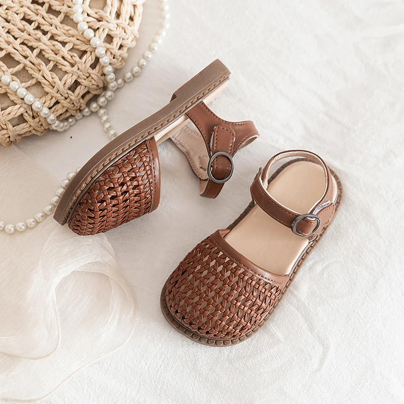 Unishuni Girl Half Sandal Princess Hollow-Out Shoes Kids Vintage Casual Flats Child Summer Shoe Toddler Bohemia Style Beach Shoe 6