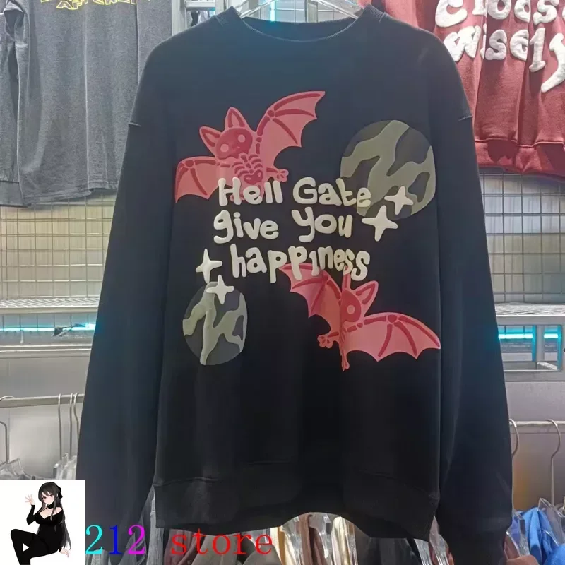 

Pink Bat Foam Print Broken Planet Fleece Sweatshirts Cotton Clothes Men Women Oversize Kanye West Streetwear Hoodie Pullovers Y2