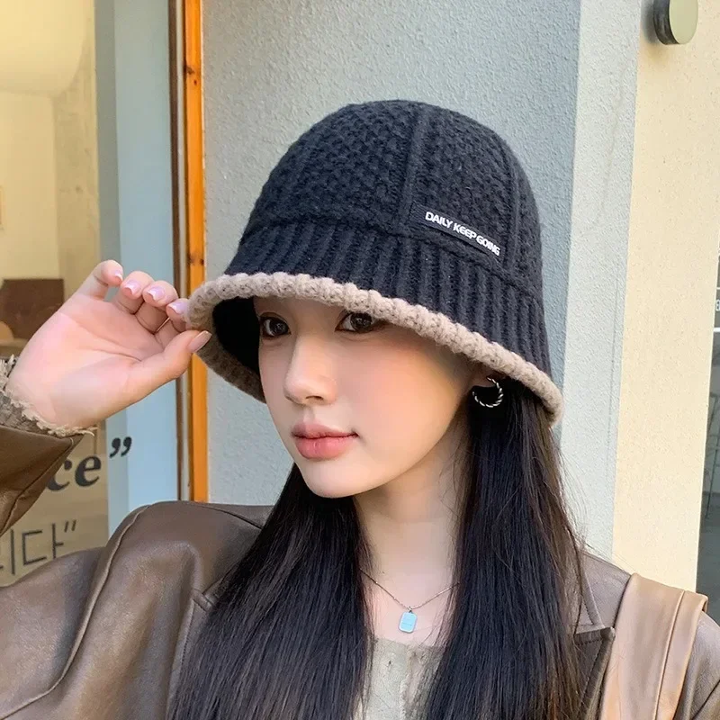 Women's Hat Winter Warm Knit Bucket Hat Warm Fisherman Hats Female Fashion Korean Beanie Lady Retro Black Panama Cap For Women women bucket hat women hat bucket hat
