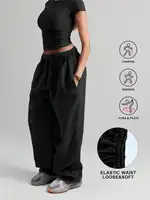 Plus Size New Women‘s Fashion Fitness Sweatpants Wide Leg Straight Ladies Casual High Waisted Solid Color Sports Pants