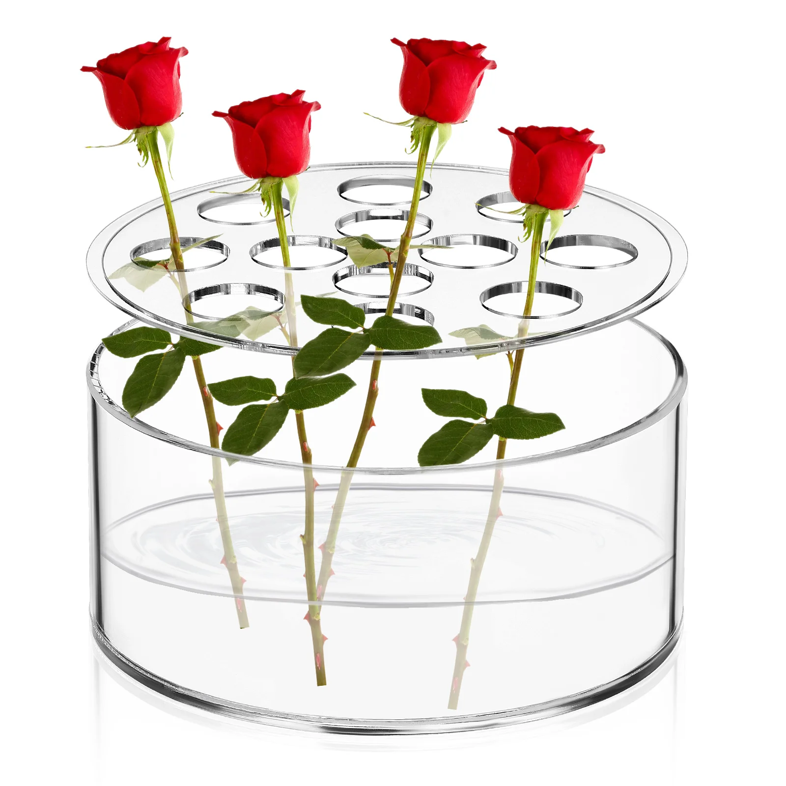 

12 Holes Round Simple Floral Centerpiece Clear Vases For Centerpieces Ornament Rectangle Decorative Flower Acrylic Holders