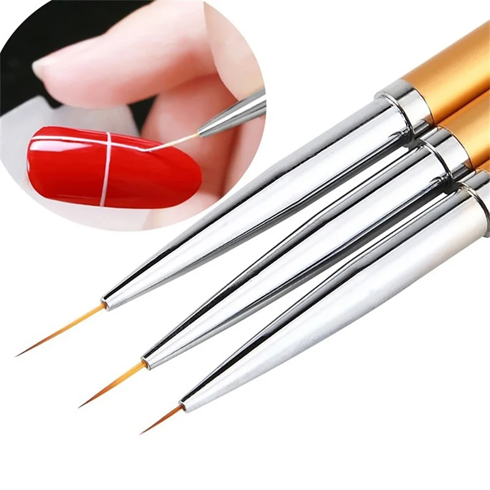 Nail Art Brush Metal Round Top Gel Extension Builder Painting Liner Drawing Flower Petal Pen Kit Manicure Tools