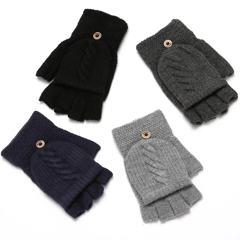 Wool Knitted Fingerless Flip Gloves Winter Warm Flexible Touchscreen Gloves for Men Women Unisex Exposed Finger Mittens Glove fingerless gloves warm gloves