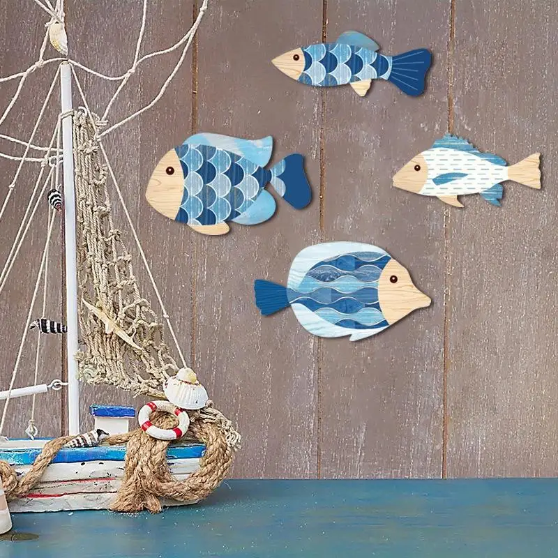 Nautical Wooden Fish Wall Art - Beach-Themed Marine Sculpture