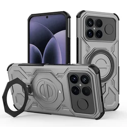 Ultra Military Grade Armor Shockproof Holder Cover with Magnetic Wireless Charging Stand for POCO F8 Ultra (Gray)