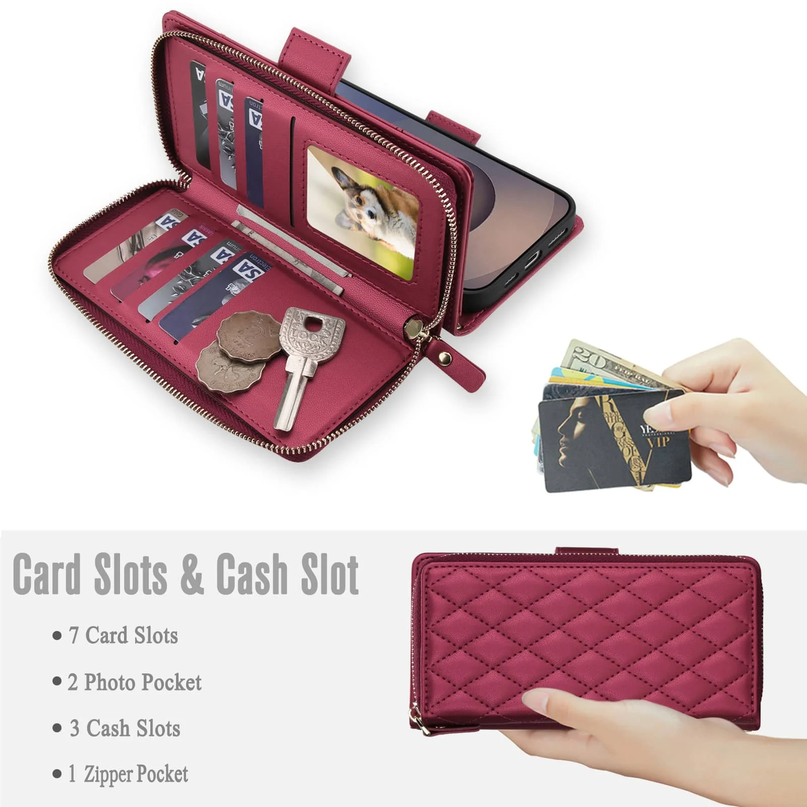 Crossbody Wallet Case with RFID Blocking and Zipper Purse - Card Holder Flip Cover