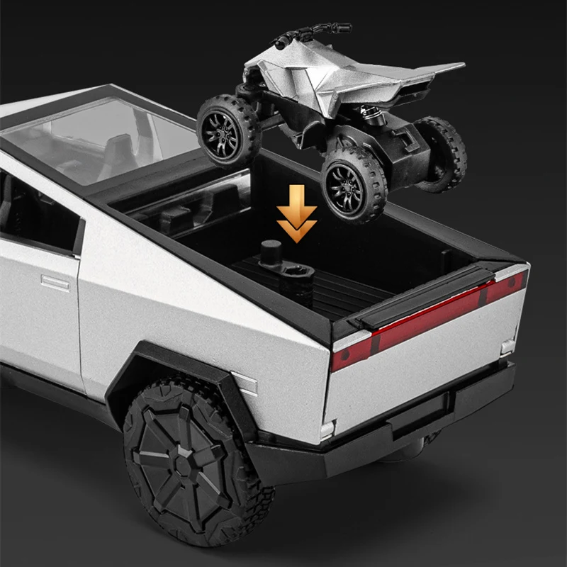 1/24 Cybers Truck Pickup Trailer Alloy Car Model Diecasts Metal Camper Van Motorhome Touring Car Model Sound Light Kids Toy Gift 5