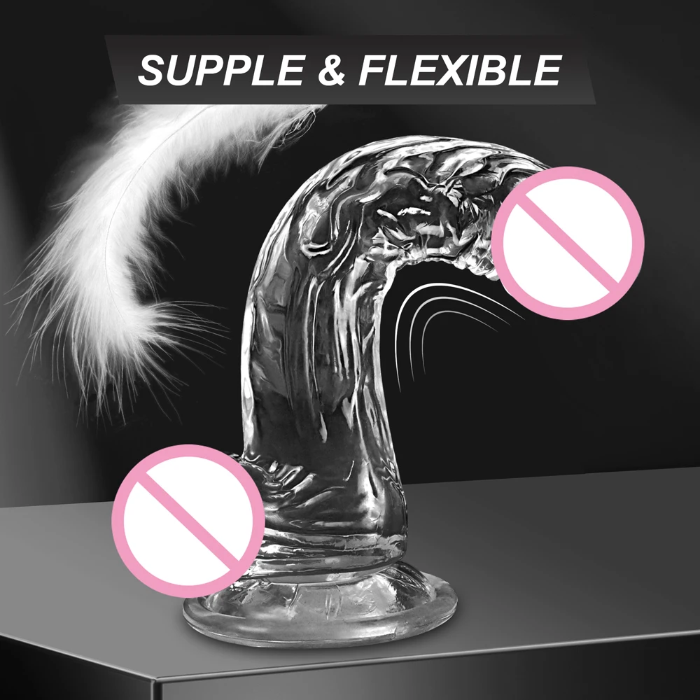 Sex Toys Realistic Transparent Dildo for Women Silicone Fake Dick Penis with Strong Suction Cup Hands-Free Adult