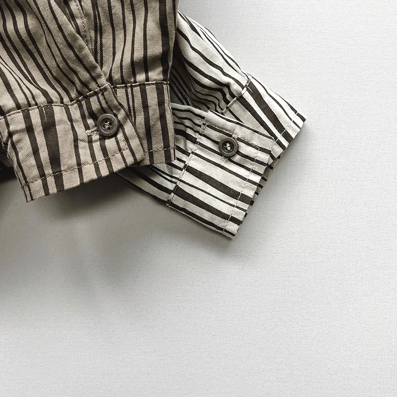 Spring New Children Long Sleeve Lapel Shirts Cotton Baby Boys Fashion Vertical Striped Tops Kids Girls Casual Versatile Jacket