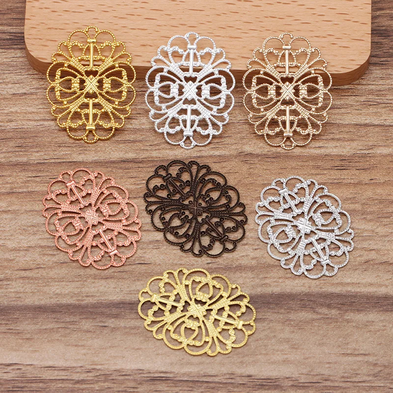 

50 PCS 26*34mm Metal Copper Filigree Craft Flower Ornaments Handmade DIY Jewelry Accessories