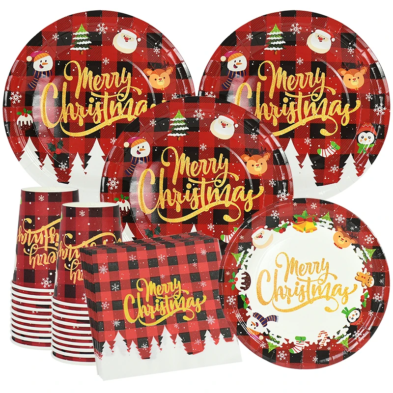 

Christmas Theme Party Disposable Tableware Paper Plates Paper Cups Merry Christmas Party Decorations For Home Xmas Ornamnets
