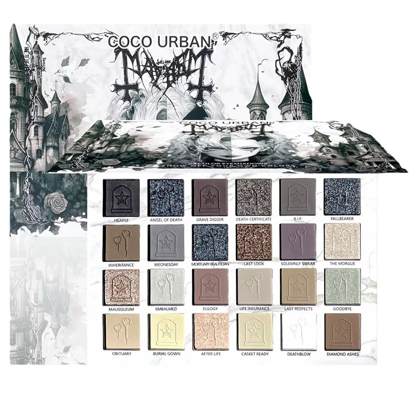 24 Color Matte Eye Shadow Plate Halloween Gothic Punk Style Black Sequin Eye Shadow Palette Lasting Makeup Cool Girl Eye Shadow 2