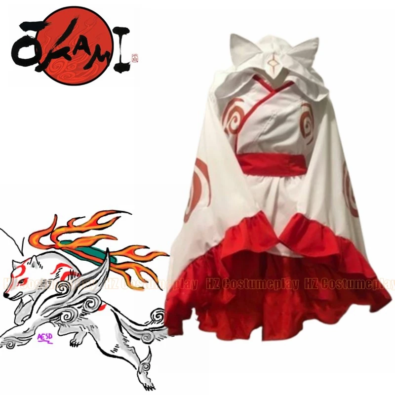 

Game Okami Amaterasu Personified Cosplay Costume Lolita kimono Dress