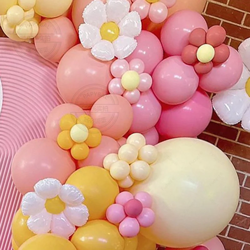 파스텔 풍선 아치 키트 데이지 꽃 풍선 화환, 아이 신부 첫 생일 파티 장식, 베이비 샤워 웨딩 용품