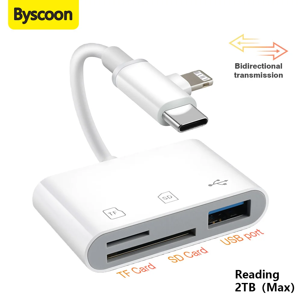 Lector de tarjetas SD para iPhone iPad Lightning y adaptador de tarjeta USB-C con visor de tarjeta de memoria de microcámara SD portátil Plug and Play