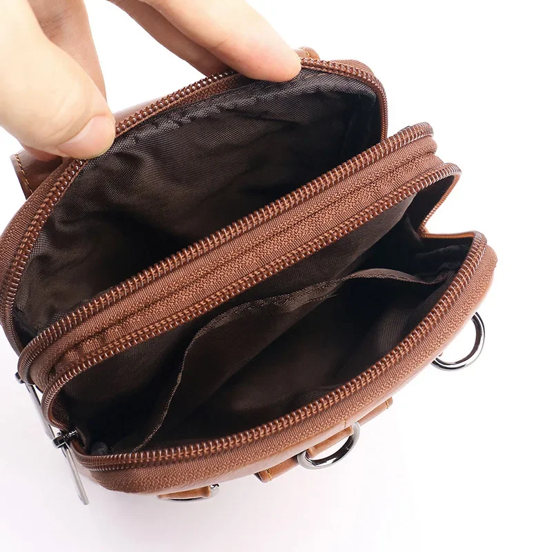 Men's Mini Crossbody Waist Bag Genuine Leather Multifunctional 7-Inch Vintage Shoulder Bags Casual Motorcycle Storage Accessorie - 5