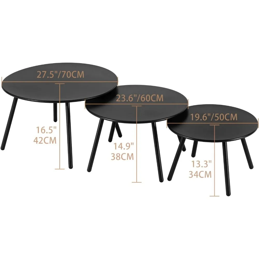Round Metal Outdoor Side Coffee Table for Outside Patio, Black Coffee Tables 6