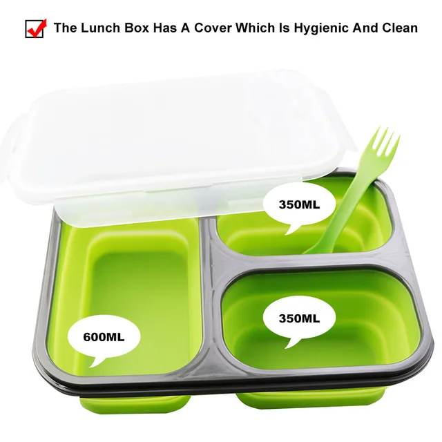 Boîte à déjeuner Portable pliable en Silicone de 1300ML, bol de four à micro-ondes, conteneur de stockage des aliments pliable, couvercle lavable sans odeur, 1 pièce 3