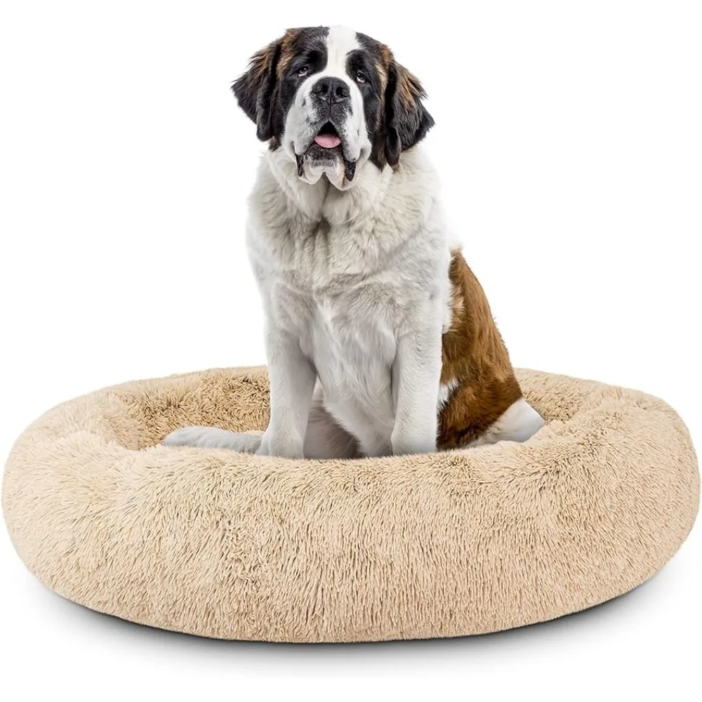 

Pet Bed for Dog Beds for Large Dogs XXL Dog Beige Plush Removable Cover Premium Calming Nest Bed Big Medium Small Supplies Home