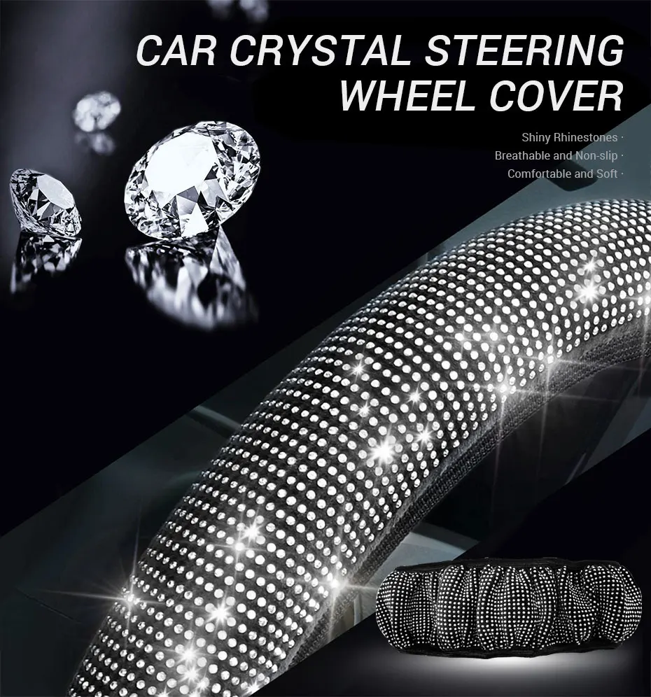Auto Strass Lenkrad Abdeckung Mit Kristall Diamant Funkelnden Auto Suv Lenkrad Protector Für 14,5-15 Zoll – Detail 1