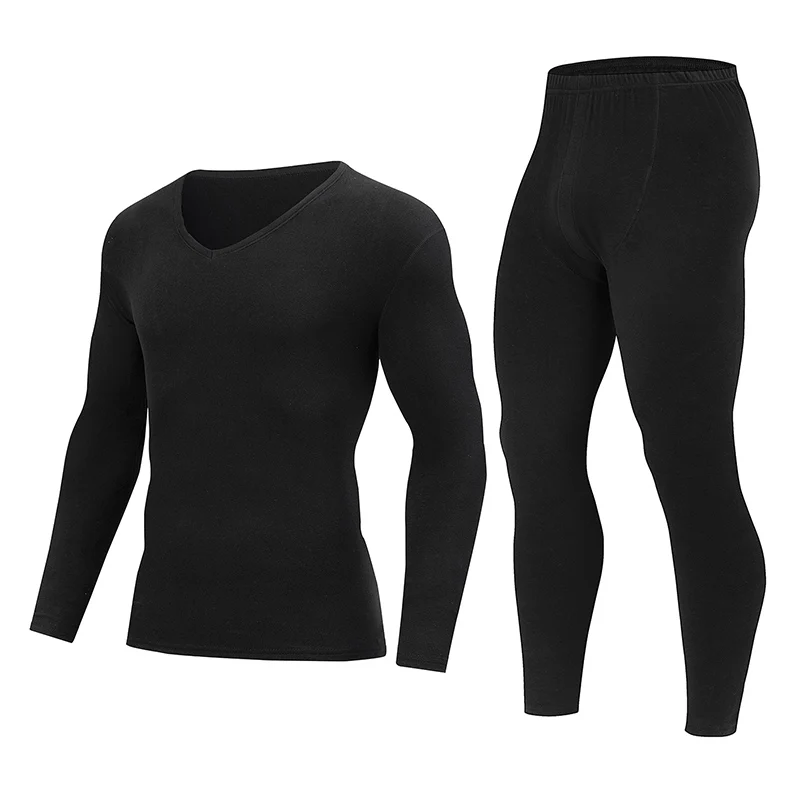 2-piece Autumn And Winter Men's Small V-neck Solid Color Warm Underwear Set Comfortable Large Bottom Shirt Versatile Sleepwear