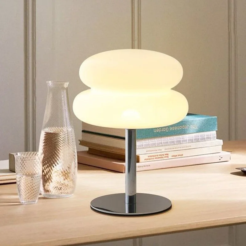 삼색 LED 모던 바우하우스 유리 철제 USB 플러그 테이블 램프 무드등, 광택 침실 홈 데코레이션 조명기구, 야간 조명 데스크 램프