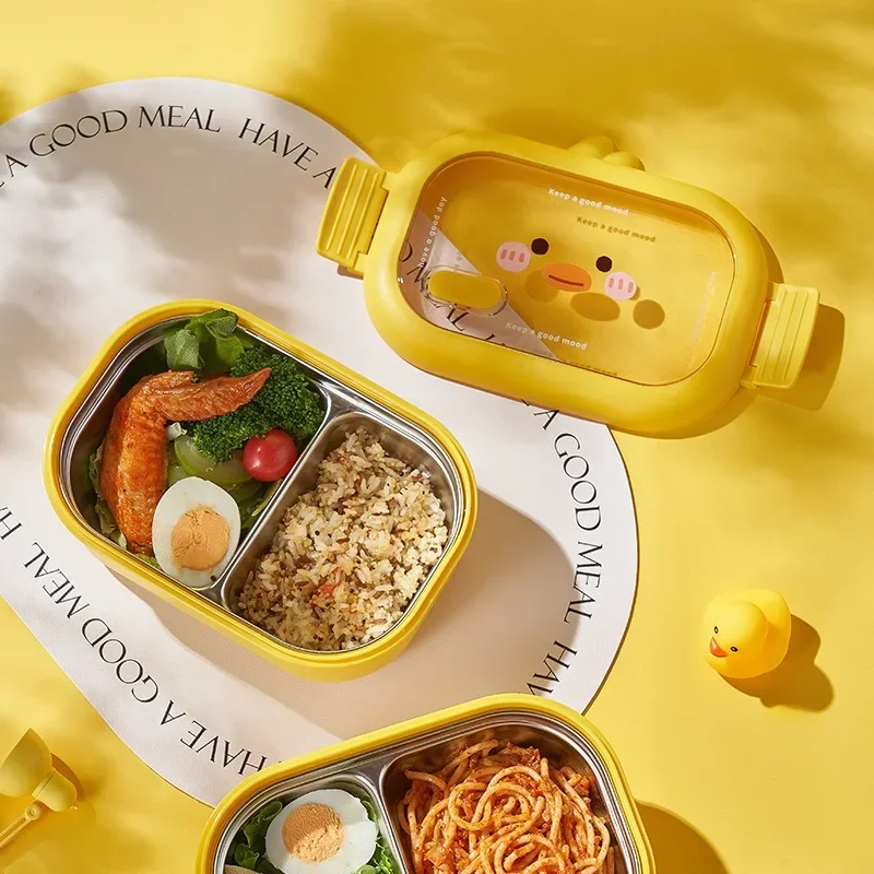 Stainless Steel Yellow Duck Reusable Lunch Box for Kids Outdoor Picnic