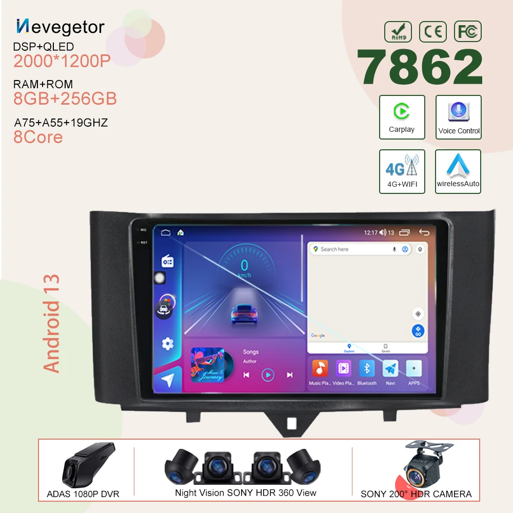 

Car Android 13 For Mercedes/Benz Smart Fortwo 2011 2012 2013 2014 2015 Auto Multimedia Player GPS Navigation No 2din DVD 5G Wifi