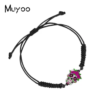 2022 New Arrival Mexican Mandala Painted Sugar Skull Handmade Adjustable Rope Bracelets Epoxy Resin Acrylic Weave Bracelets tanie i dobre opinie HZSHINLING Charm Bracelets Unisex Zinc Alloy CN(Origin) Fashion TRENDY Rope Chain All Compatible Animal Decorate None Lace-up