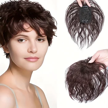 Parrucche sintetiche per capelli Topper Riccioli di treccina dall'aspetto naturale Frangia Parrucchino con 2 clip Clip soffice nell'estensione dei capelli per le donne