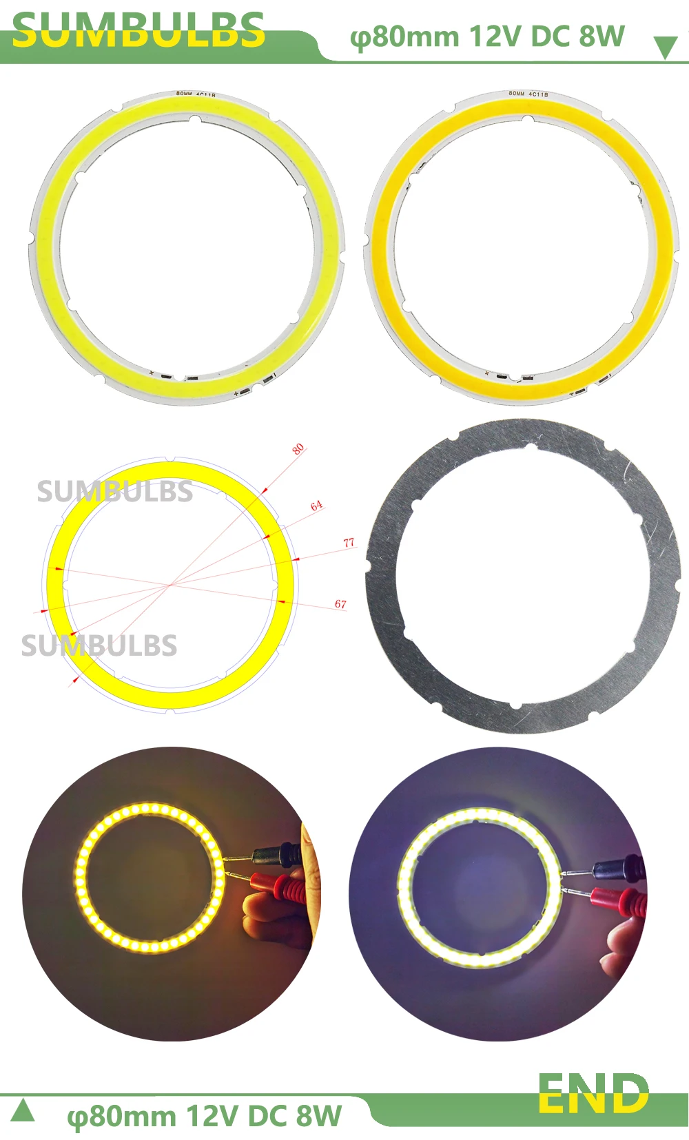 2W-12W Angel Eyes COB Light Source Annual Shape 12V DC 20mm-120mm Ring LED Chip Cold Warm White Light Source for DIY Car Bulb