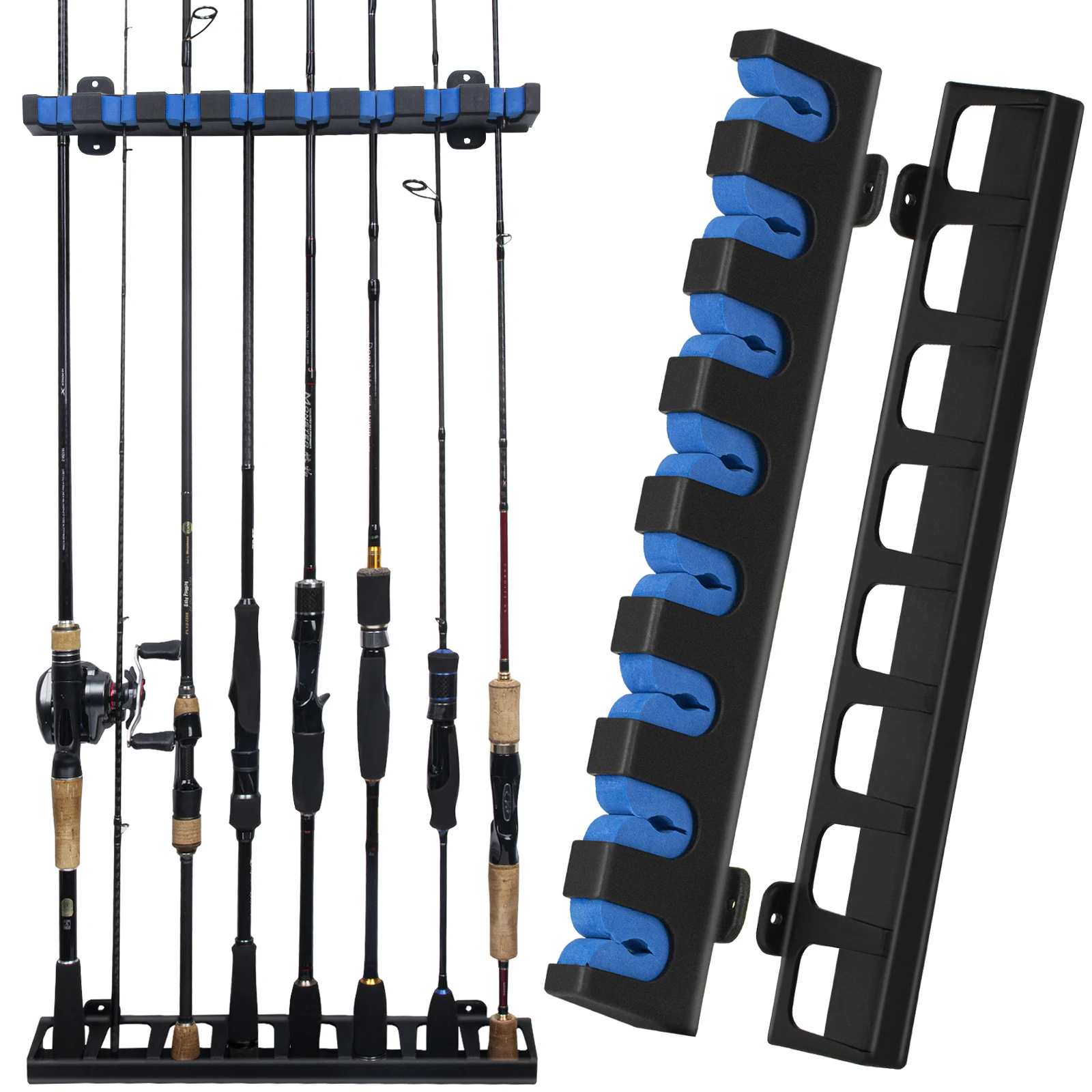 

THKFISH 2 Pcs Fishing Rod Holder Stand Kit 8 Holes Black ABS Plastic Wear-resistant Durable Horizontal Wall-mounted Pole Rack