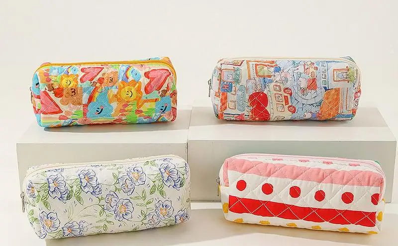 

Flower Makeup Bag 3pcs Cotton Women's Cosmetic Bag Multifunction Student Pencil Case Travel Makeup Brushes Bag For Ladies Girl