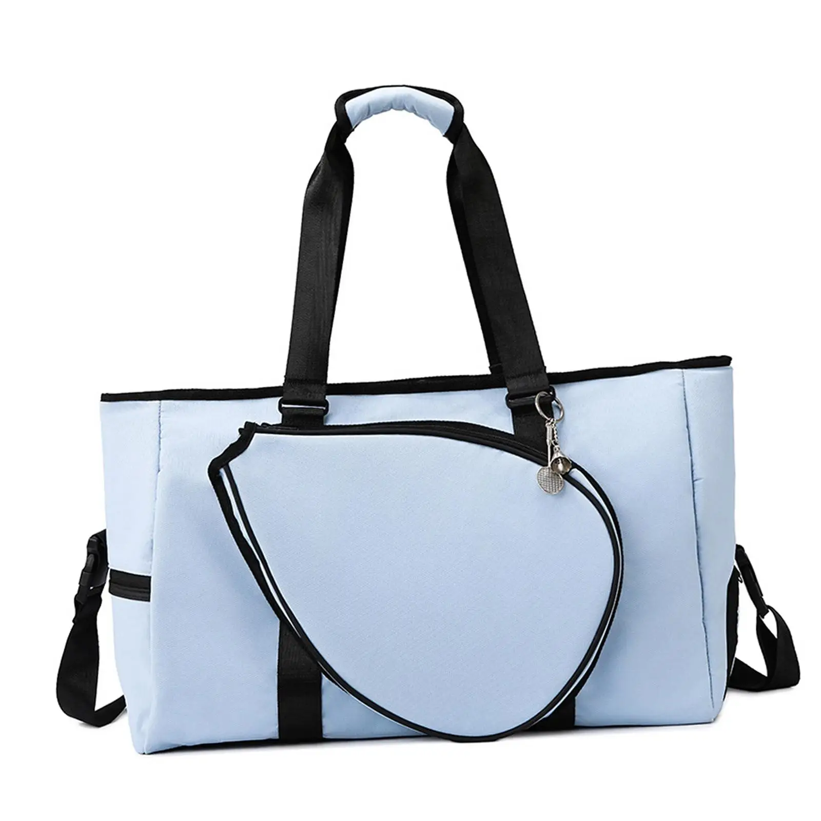 Badminton Racket Shoulder Bag with Zipper Large Capacity Tote Badminton Racquet Carry Bag for Men Women with Shoe Compartment