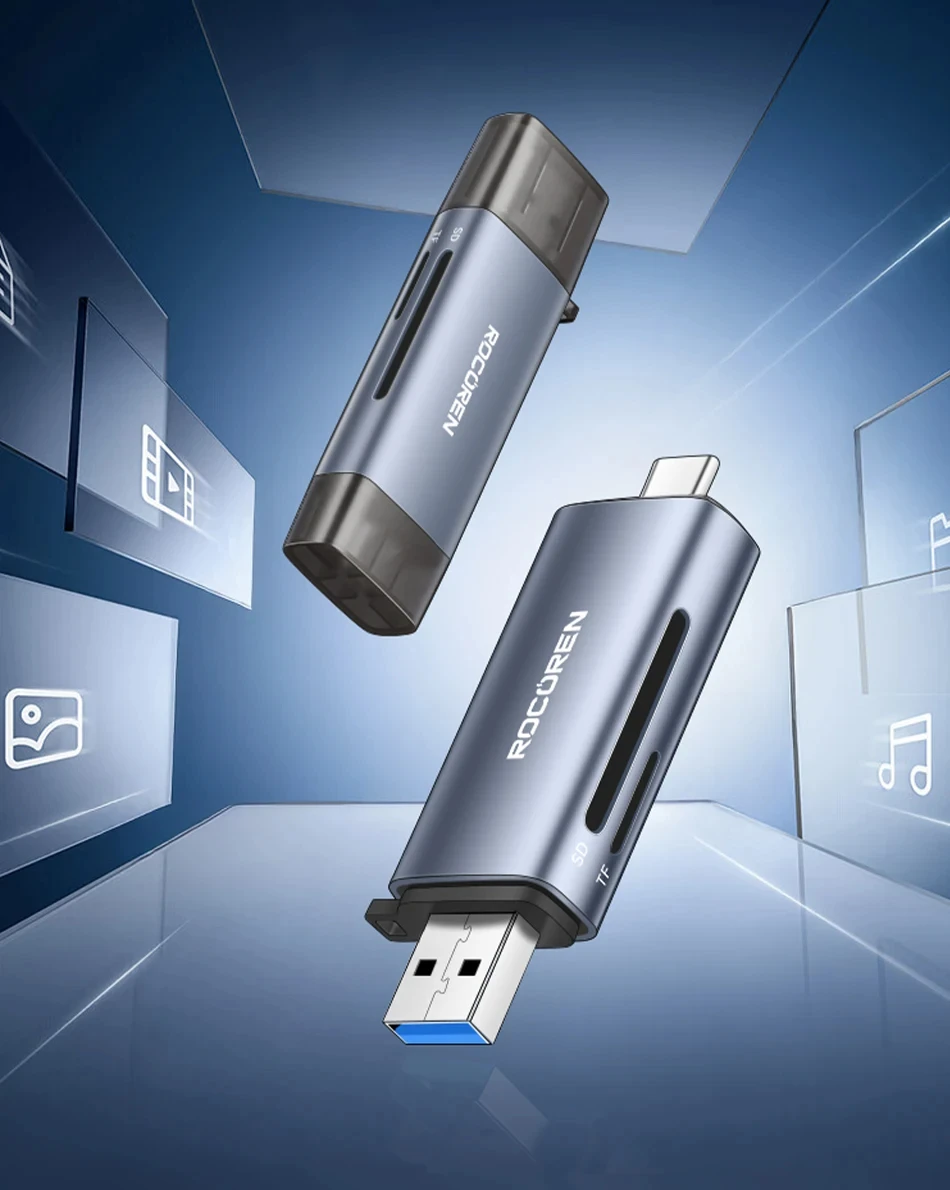 Rocoren lecteur carte USB Type-C 2-en-1 transfert rapide fichiers


