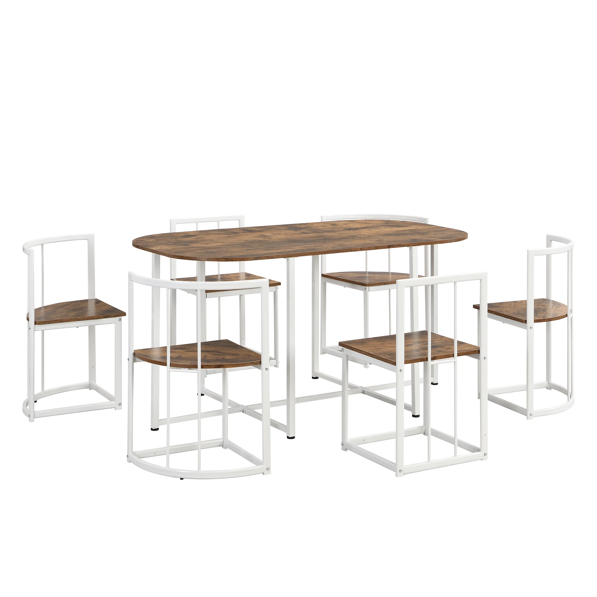 

Modern 7-Piece Dining Table Set with Faux Marble Compact 55Inch Kitchen Table Set for 6, White+Cherry