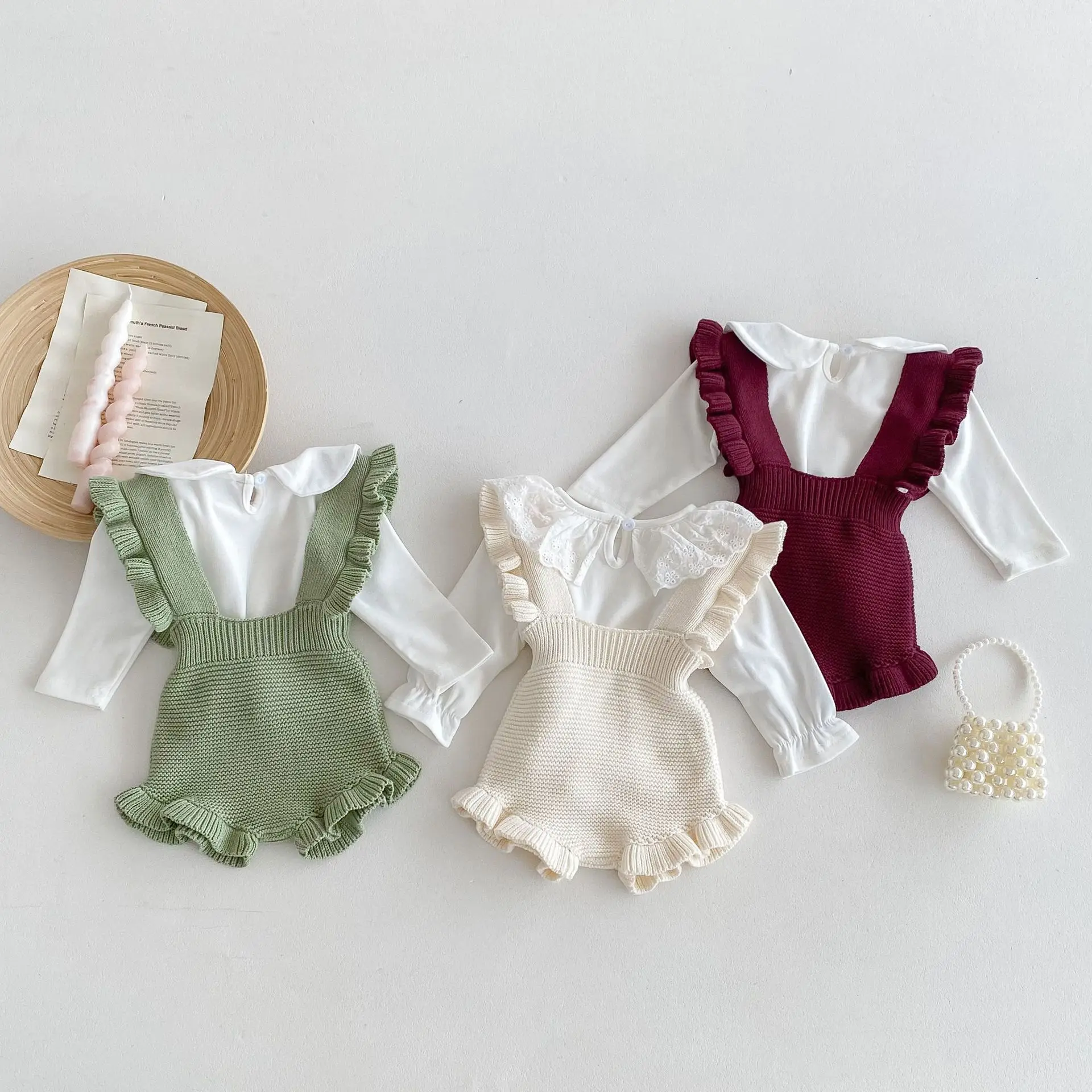 Autumn Newborn Infant Baby Girls Flounce Romper Sleeveless Sweet Knit Rompers Kids Onepiece Fashion Baby Clothing baby girls sweater