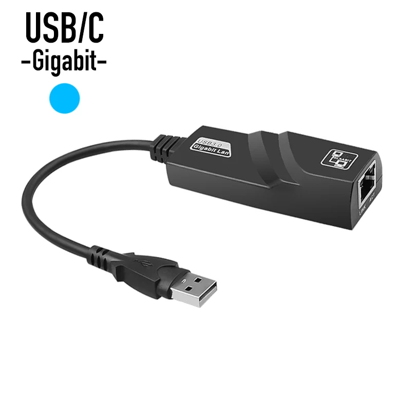 Адаптер дротової мережевої карти USB 3.0/Type C до 1000 Мбіт/с USB-C Gigabit LAN Ethernet 10/100/1000M RJ45 Hub для ноутбука Настільний ПК
