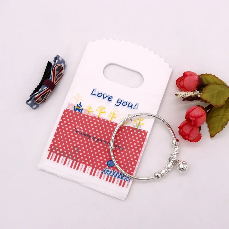 50Pcs/lot Multi-styles Small Plastic Bag 9x15cm Boutique Gift Bag With Handle Earrings Necklaces Bracelet Jewelry Packaging Bags 