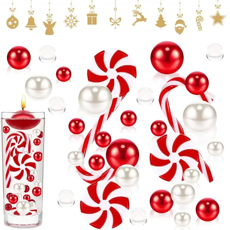 

Christmas Vase Filler Acrylic Candy Cane Pearl Water Gels Beads Christmas Floating Pearls Filler For Christmas Home Table Party