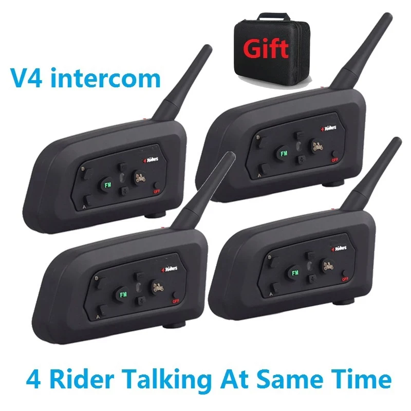 

4pcs Motorcycle Helmet Intercom Bluetooth Headset V4 plus 4 Riders Talk At The Same Time 1200M Moto Intercomunicador Interphone