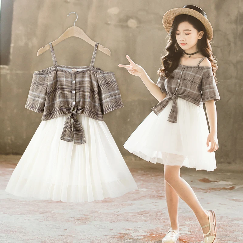 

2022 teens summer teenager baby kids Girl Flower clothes Evening Dress Tulle mesh Princess Dress 4 5 6 7 8 9 10 11 12 years