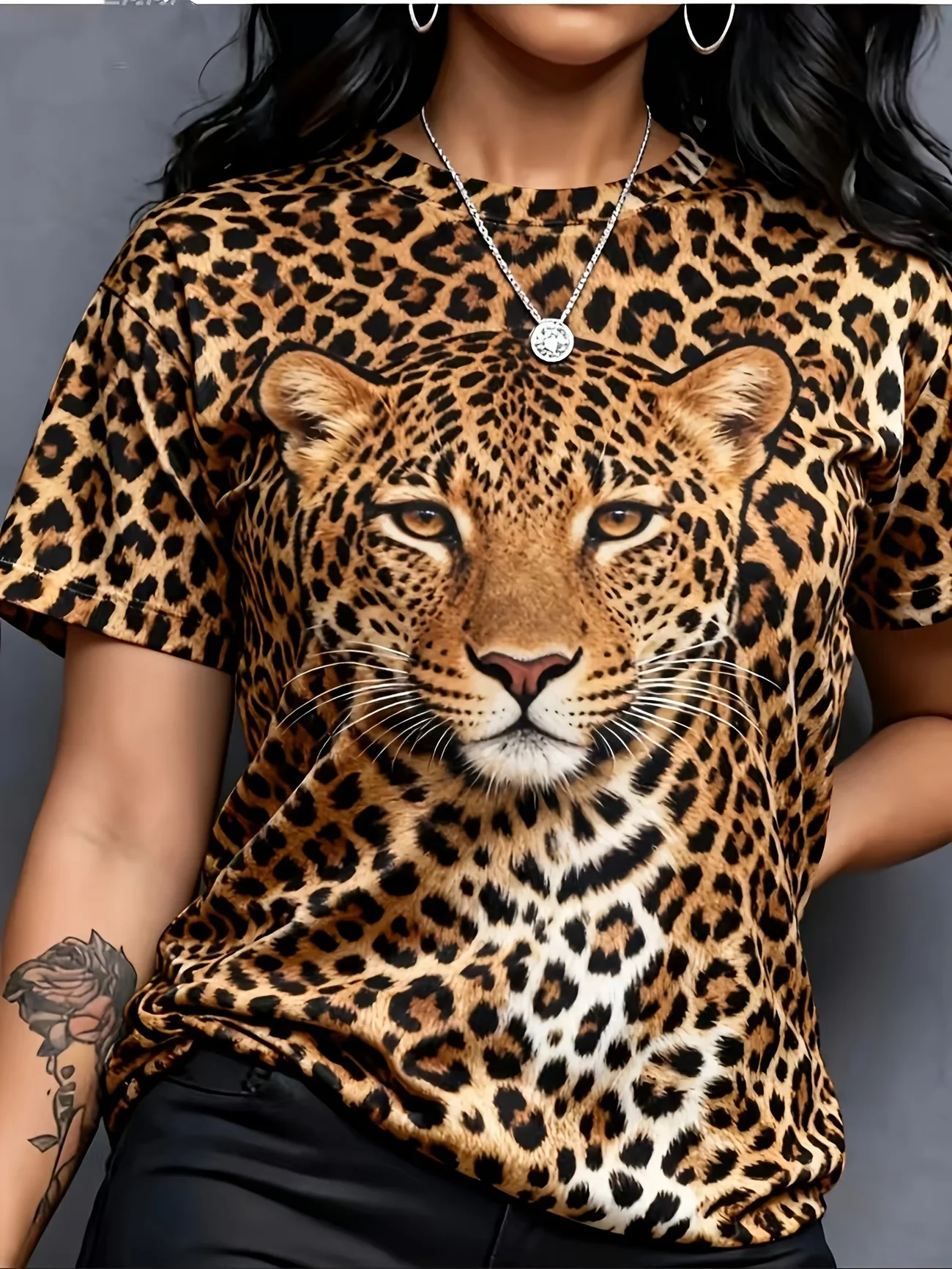 Leopard Print Women T Shirt Casual Short Sleeve O-neck Animal Print Summer Oversized Streetwear Tops 4