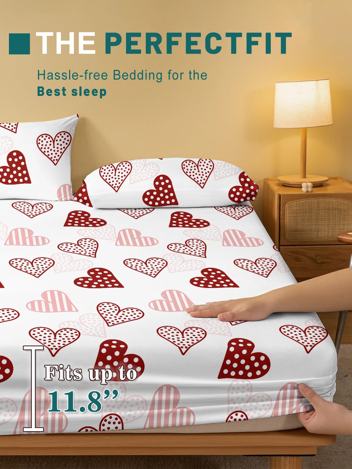 1 Simple modern Heart-Shaped Geometry printed matte Fitted Sheet, bedroom printed bed cover, bedding (excluding pillowcases) 3