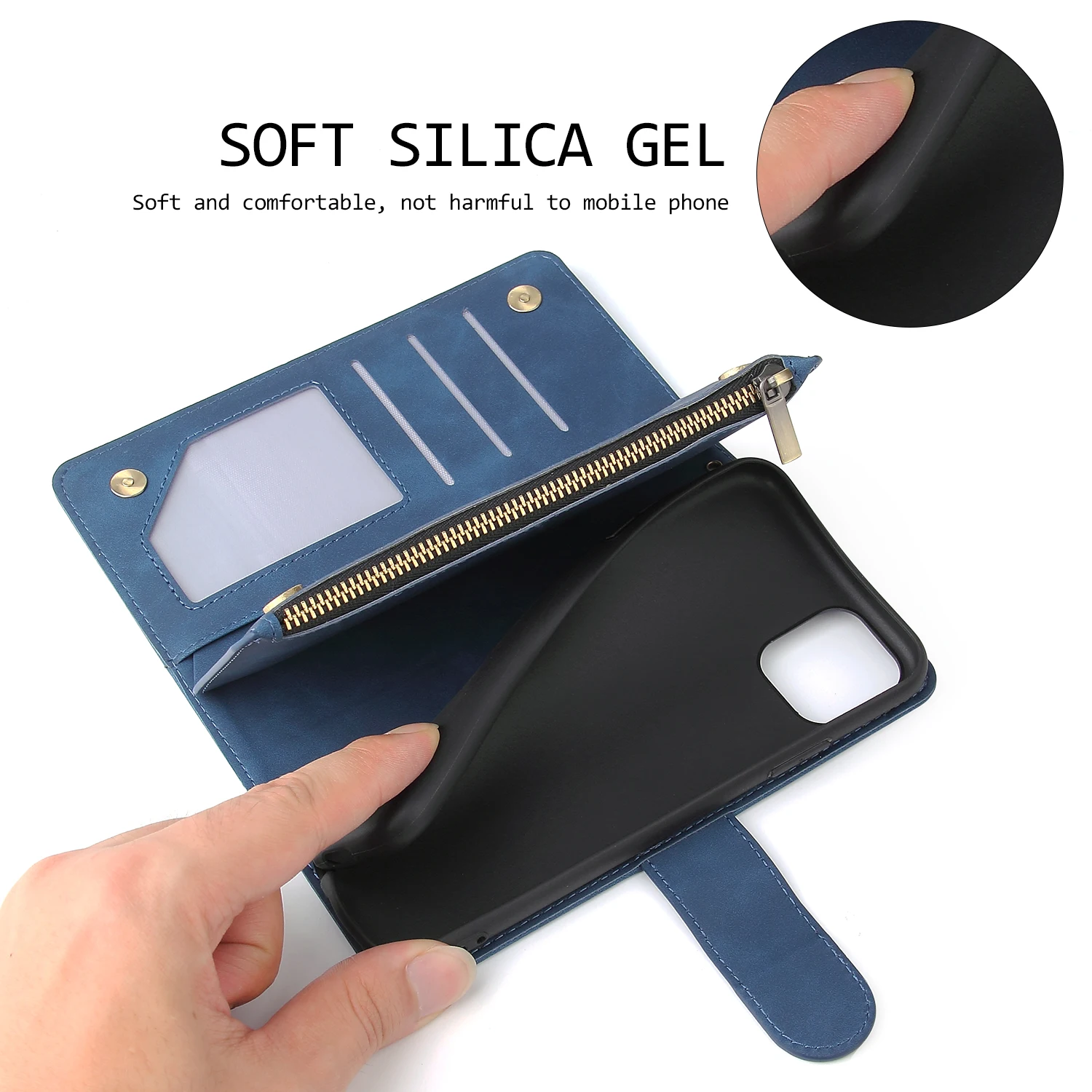 Premium Zipper Wallet Flip Leather Case - Shockproof Card Cover
