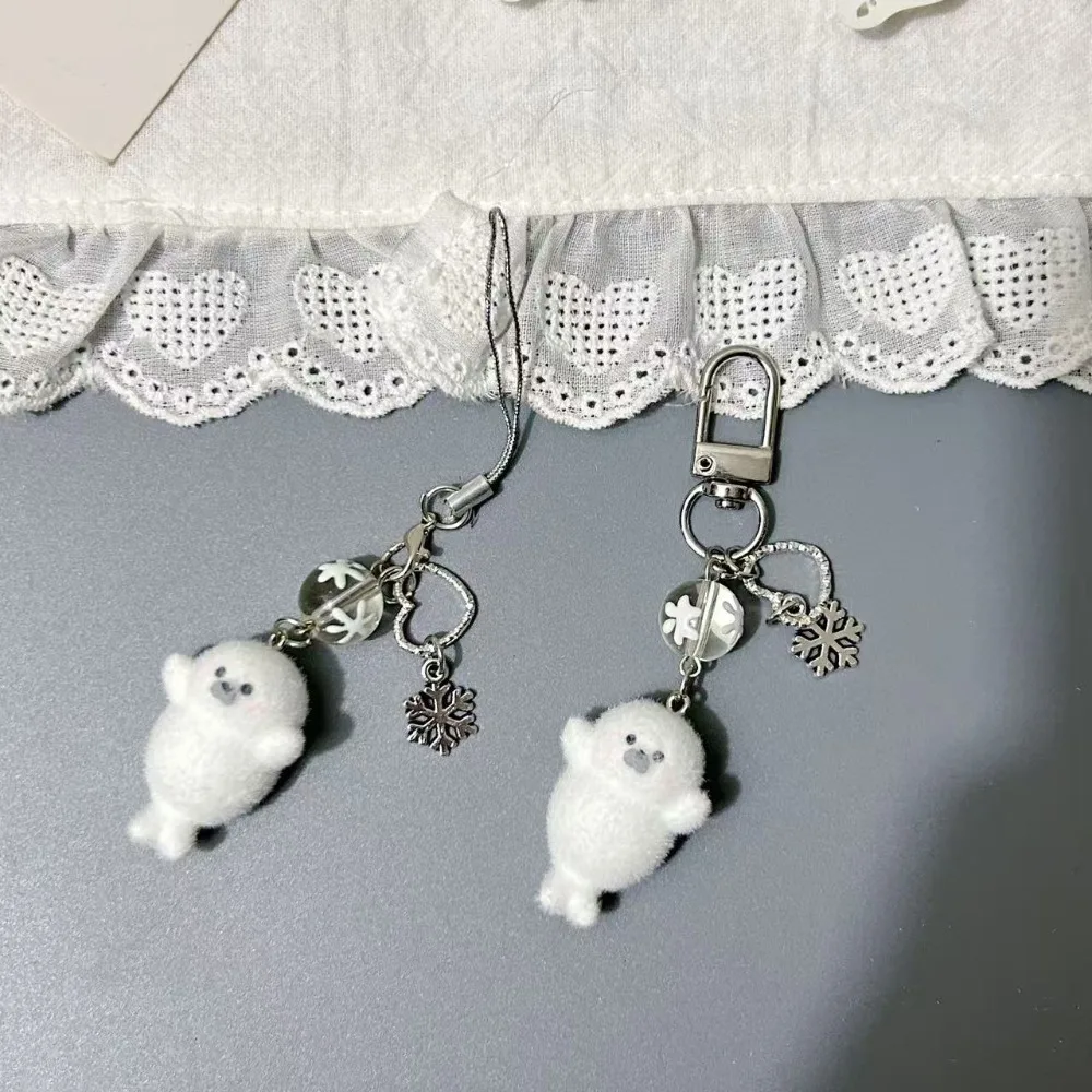 Harz Beflockung Meer Otter Tier Schlüsselanhänger Flauschige Niedliche Cartoon Meerestiere Anhänger Tasche Kopfhörer Fall Telefon Lanyard Zubehör