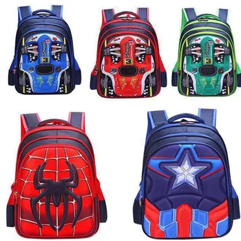 디즈니 자동차 아이 만화 Mcqueen 가방 학교 3d Spiderman 캡틴 아메리카 어린이 대용량 배낭 소년 핸드백 책 가방